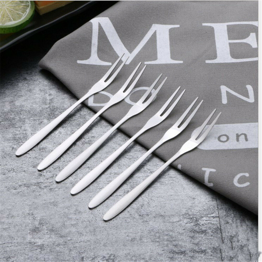 6pcs creative stainless steel fruit sign two tooth fork cake dessert for.l8