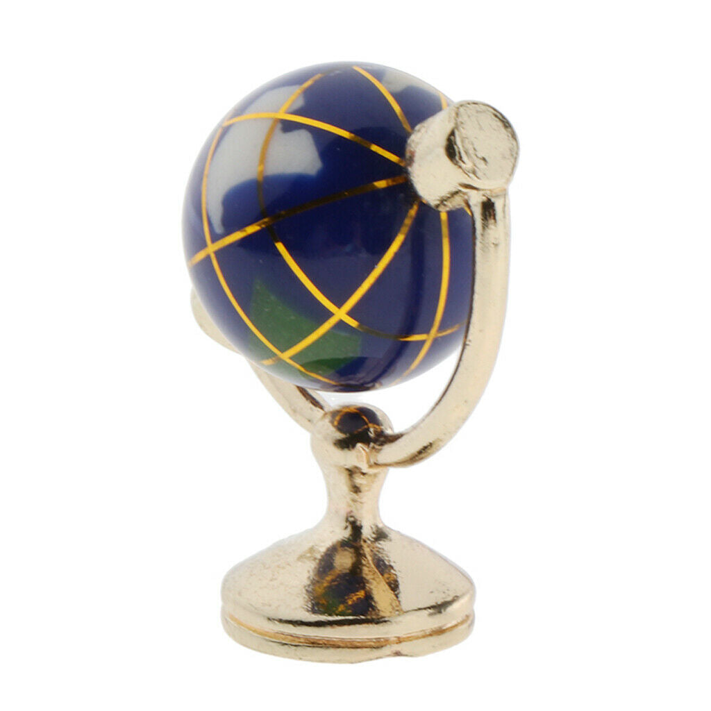 1/12 Simulation Mini Globe Tellurion Golden Stand Study Room Decor Dark Blue