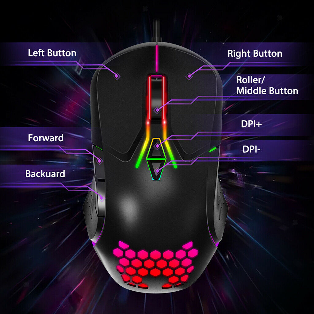 7 Color Backlit Wired Optical USB Gaming Mouse For PC Laptop Computer
