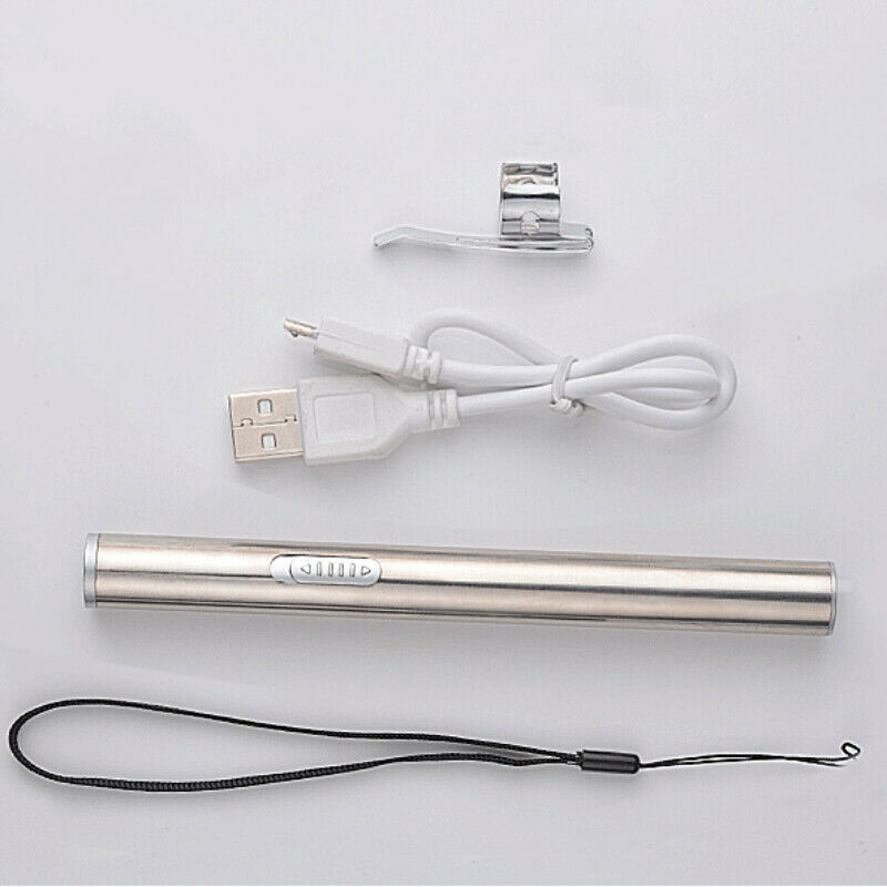 Portable LED Flashlight Pocket LED Lamp USB Rechargeable Stainless Steel Sliver