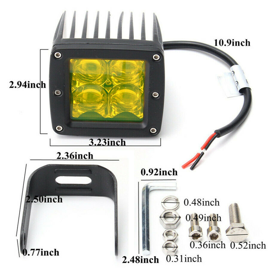 4" 16W 5D LED Super Bright Yellow Cube Car Offroad Work Light Driving Fog Lamp