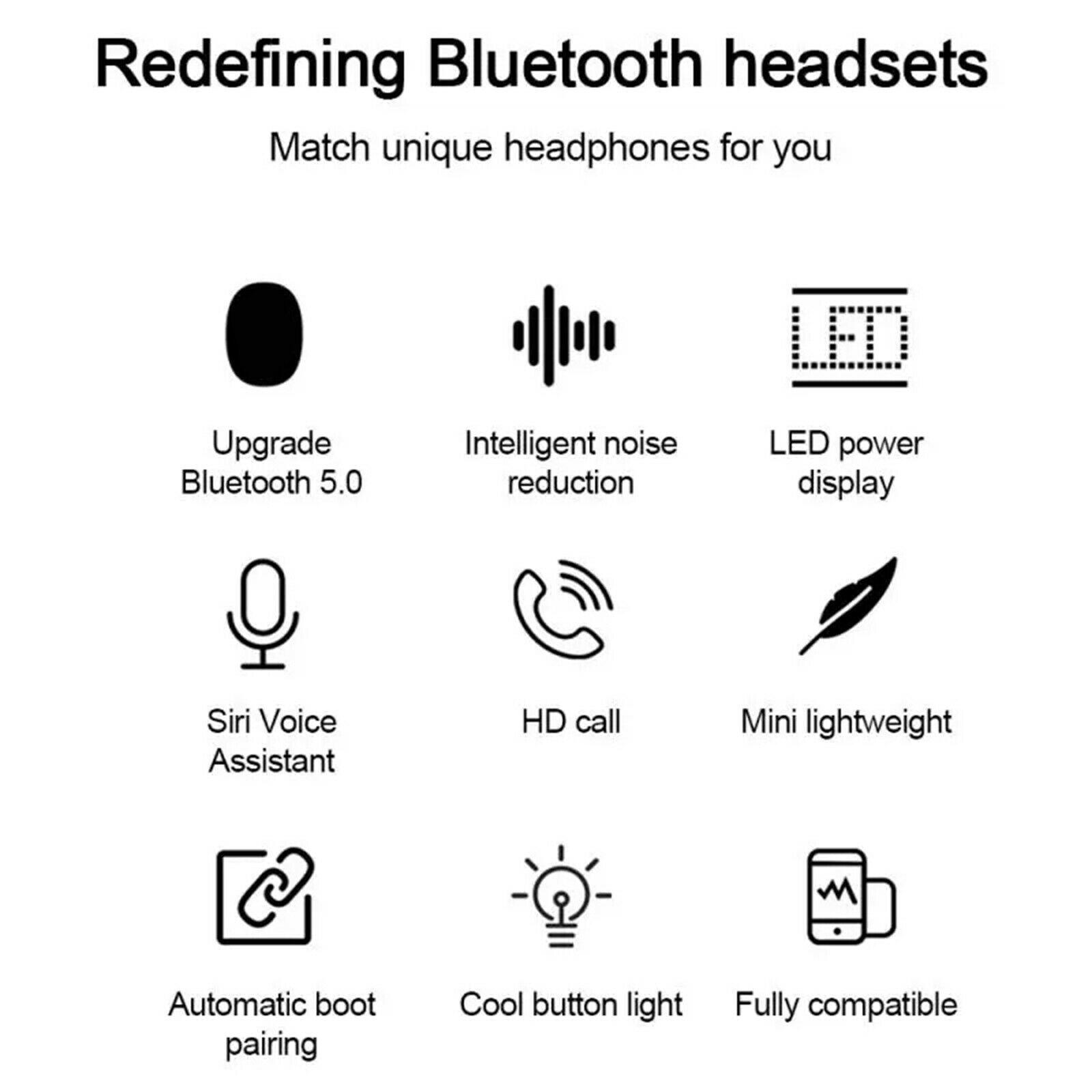 Bluetooth 5.0 Headset TWS Wireless Earphones Sports Waterproof Earbuds w/Mic