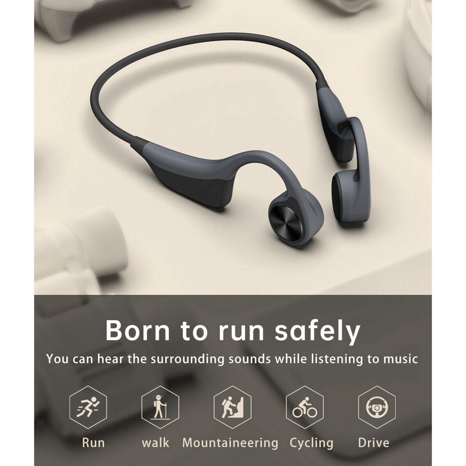Wireless Headphones Bone Conduction Bluetooth Headset Open-Ear w/ Mic