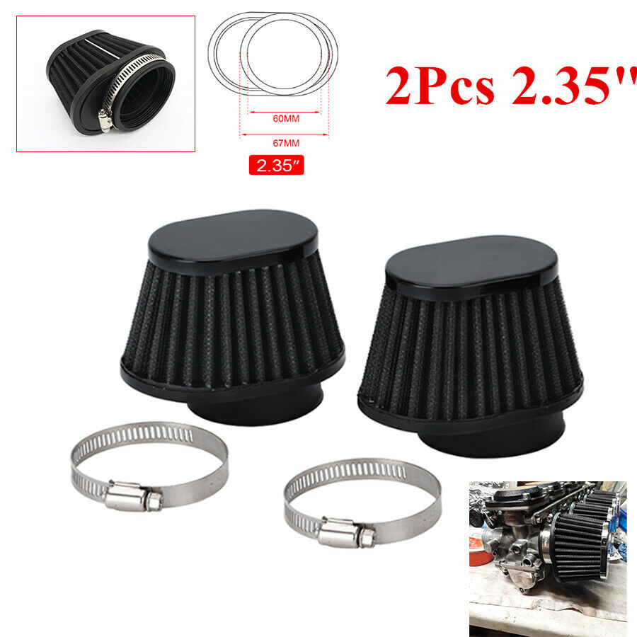2pcs Black Motorcycle 2.35" 60mm Air Intake High Flow Cone Filter Mushroom Head