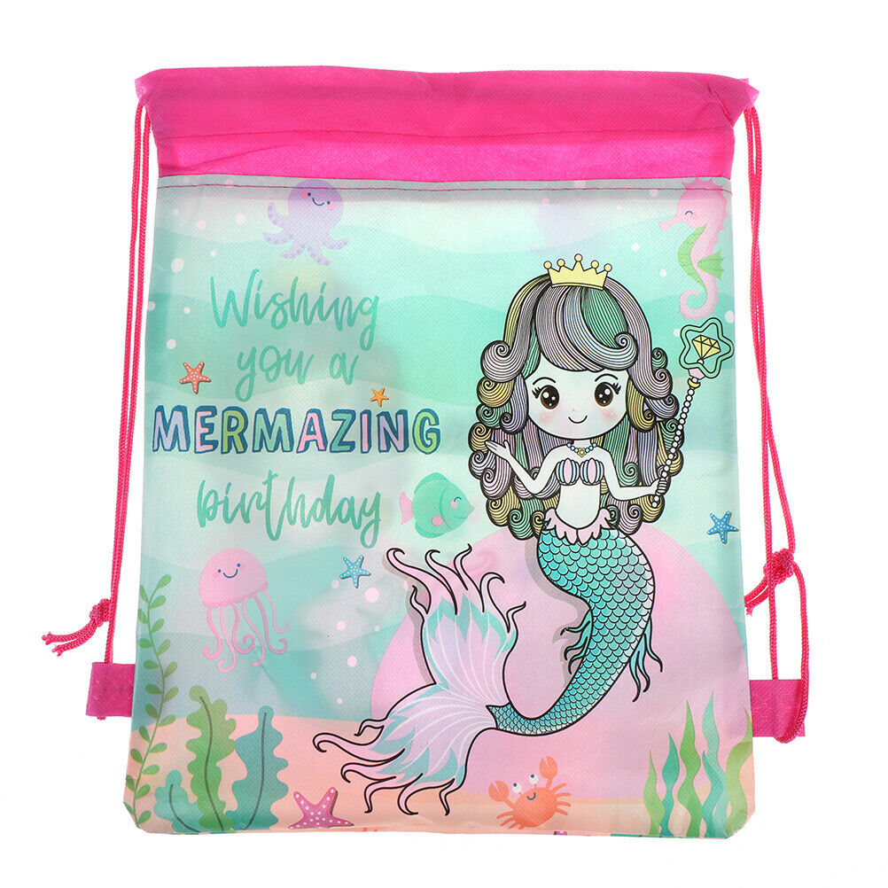 Mermaid Non-woven Bag Backpack Kids Travel School Decor Drawstring Gift BagsBDA