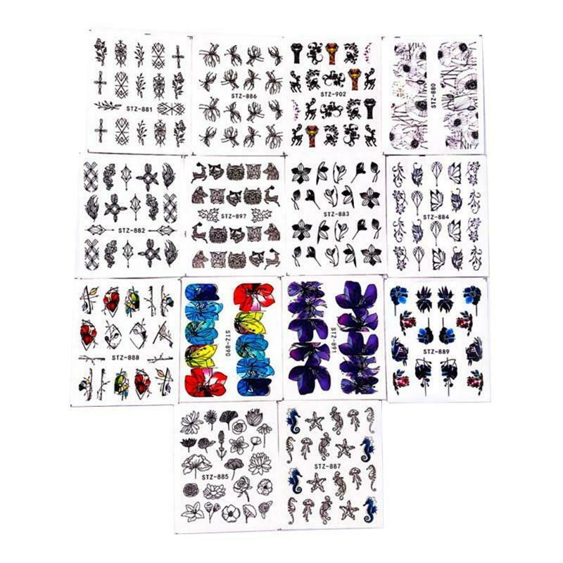 14 Sheets Ink Flower Water Transfer Nail Art Stickers Decals DIY Manicure Decor
