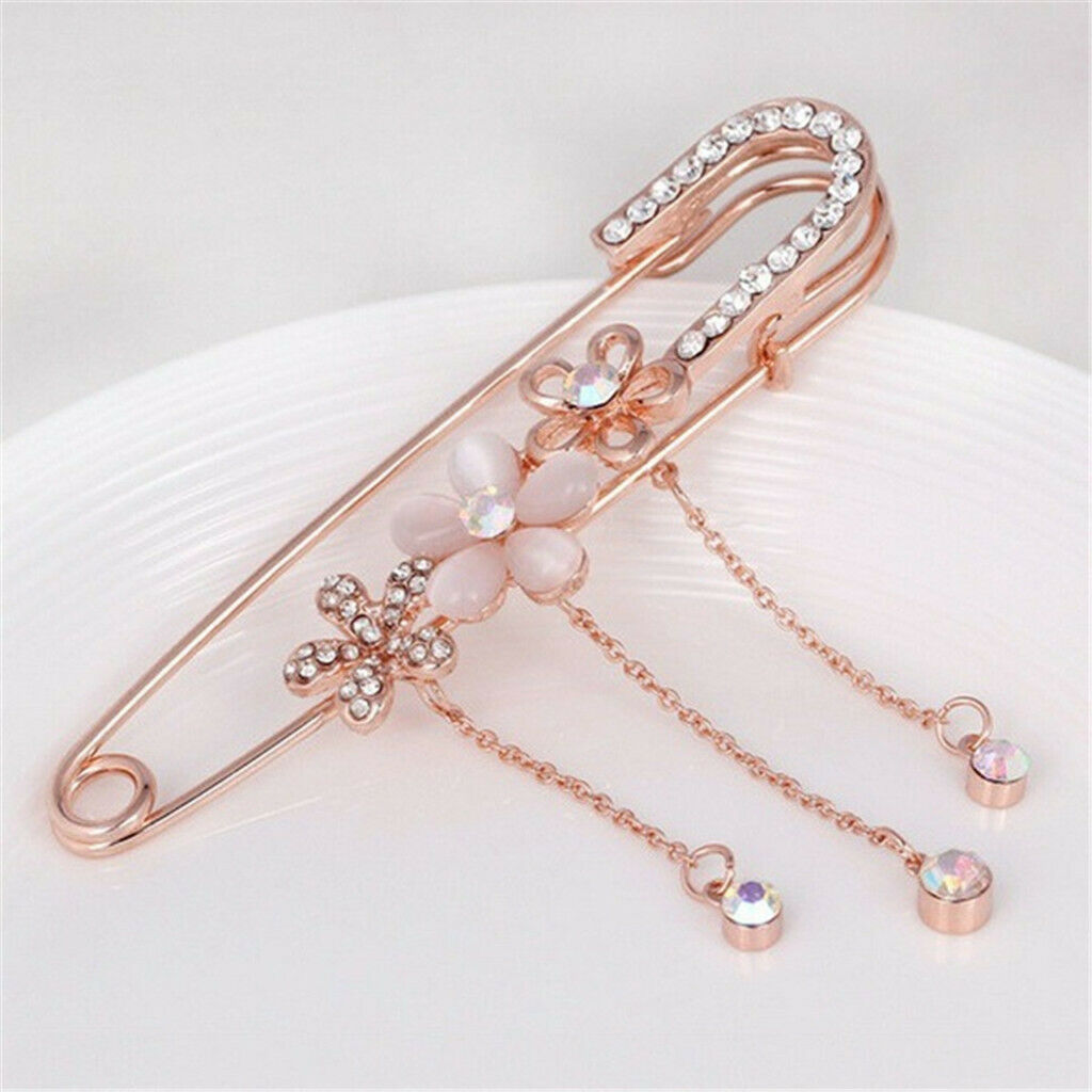 Flower Tassel Brooch Pins Crystal Sweater Shawl Clips Cardigan Collar Shirt