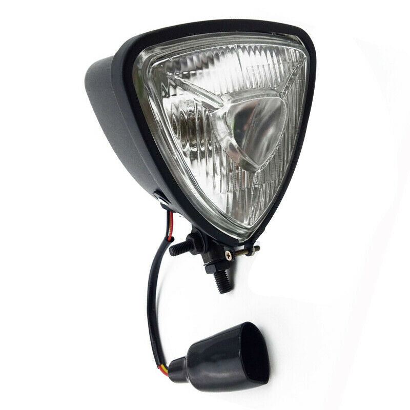 12V Motorcycle Triangle Headlight Head Lamp H3 Light Bulb Steel Black housing