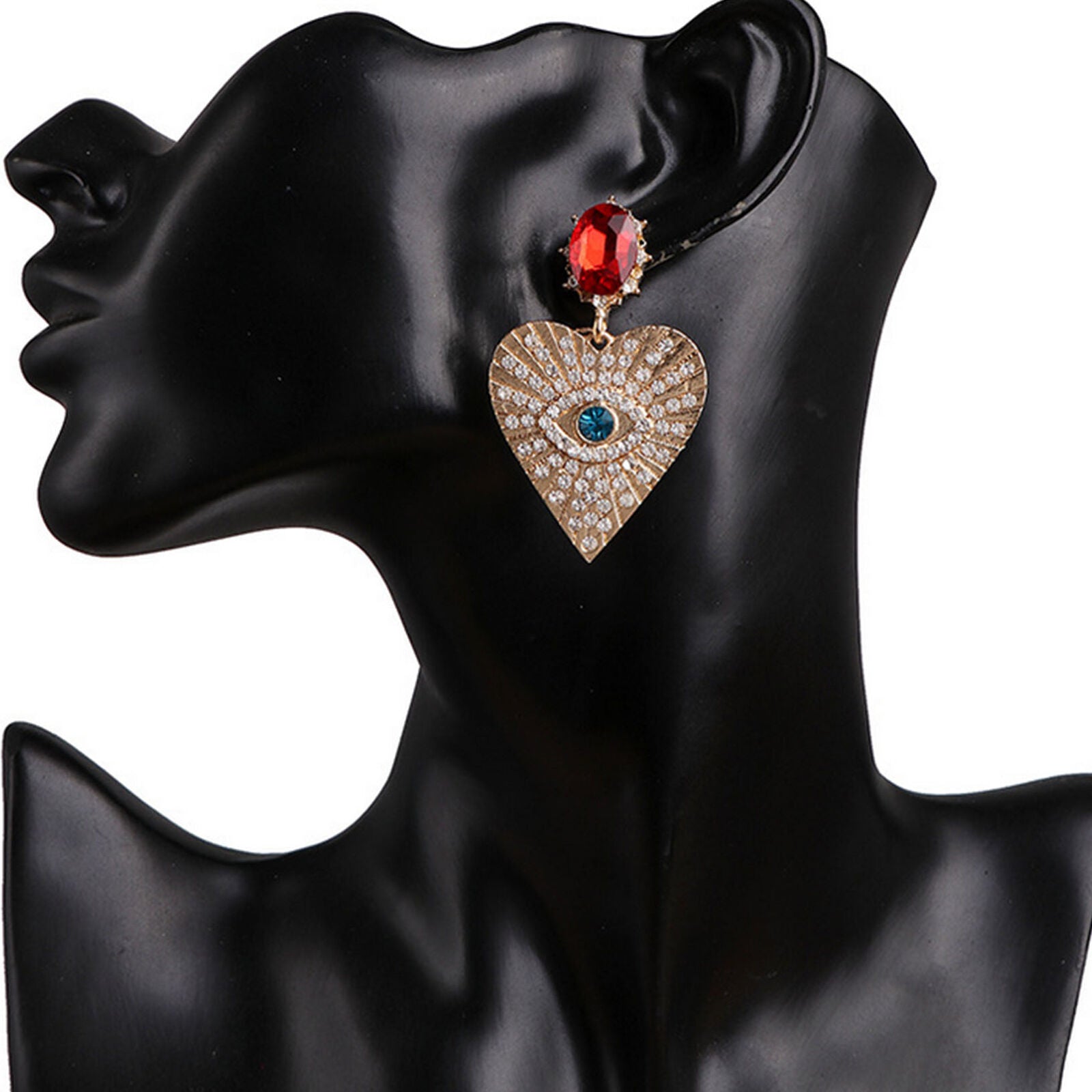 Fashion Women Crystal Rhinestone Big Heart Eyes Drop Dangle Statement Earrings