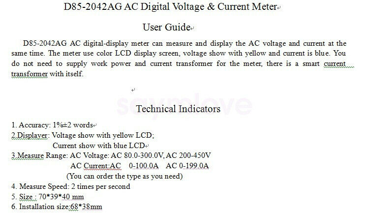 Digital LCD AC Voltmeter Ammeter Panel Amp Volt Gauge 80-300V 200A Dual Display