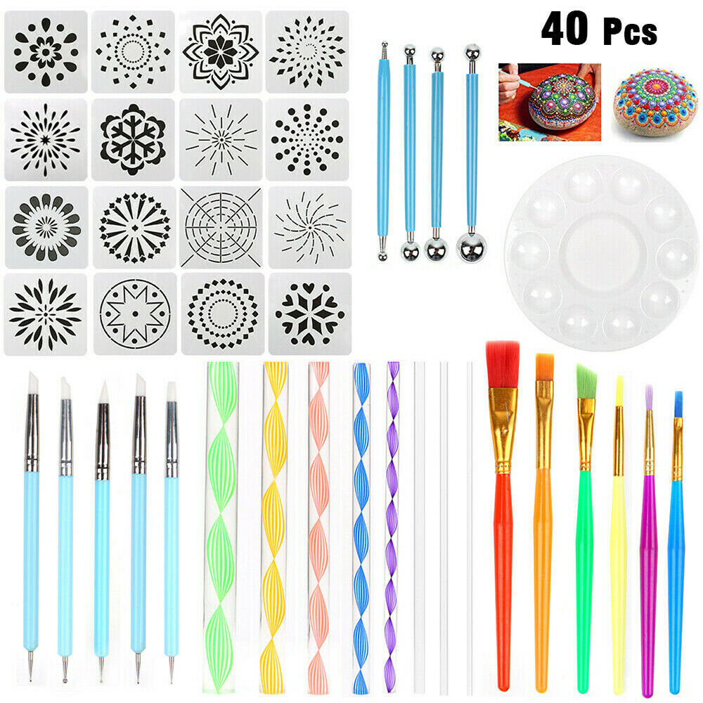 40pcs Mandala Dotting Tool Set Rock Painting Kit Dot Art Pen Paint Stencil Gift