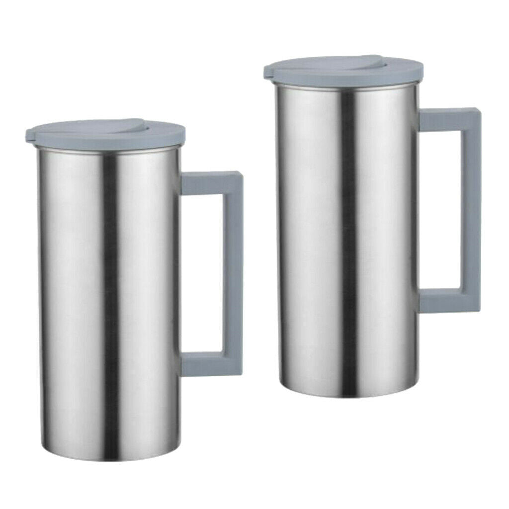 2 Pcs Stainless Steel Water Pitcher Grey Beverage Juice Ice Tea Jug Serving