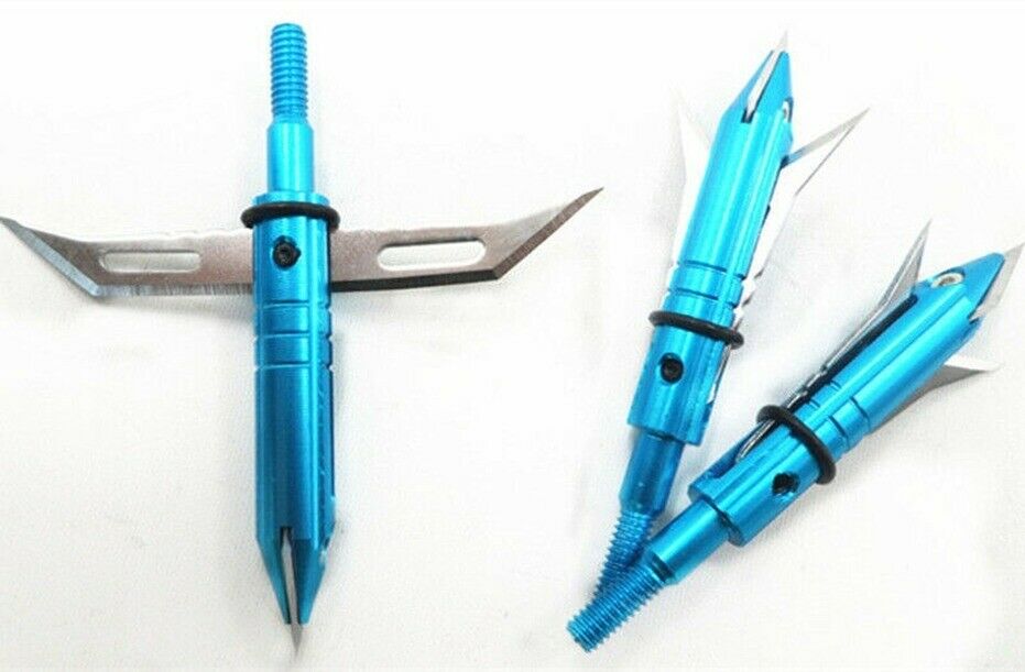 6pcs Steel Broadheads 100gr 2 Expandable Blades Arrow Tips Archery Hunting Blue