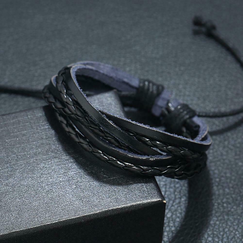 Retro Weave Cowhide Leather Rope Bracelet Ethnic Charm Bangle Men Jewelry @