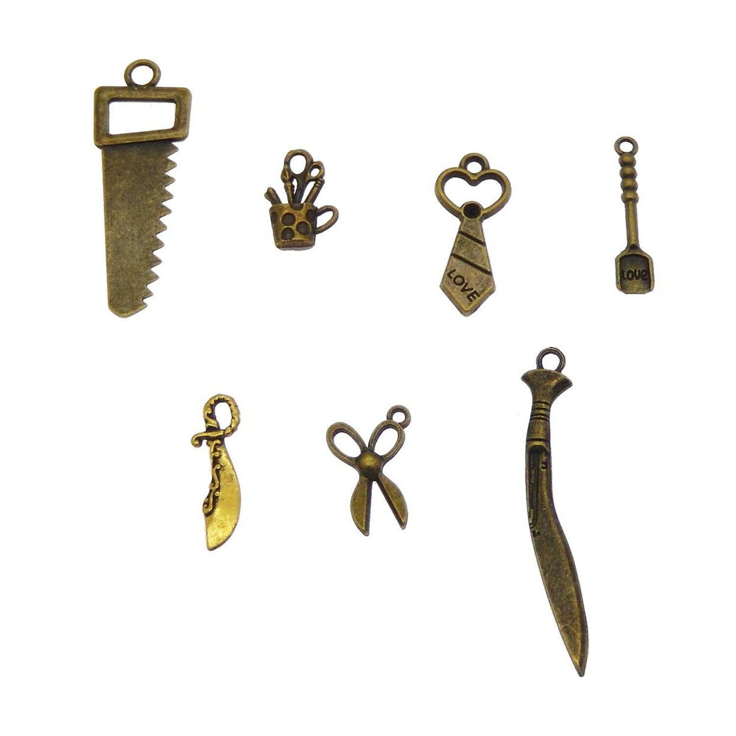16 Mix Antiqued Bronze Dad Tool Charm Alloy Hardware Assortment Keychain Pendant