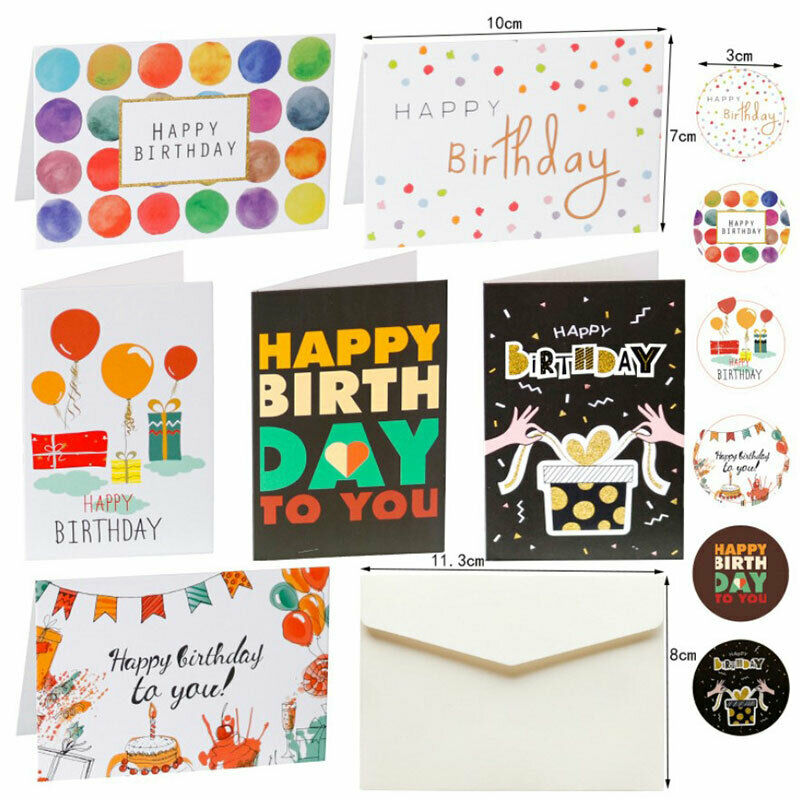 6 Sets of Happy Birthday Cards with Envelopes and Stickers Folding Cards .l8