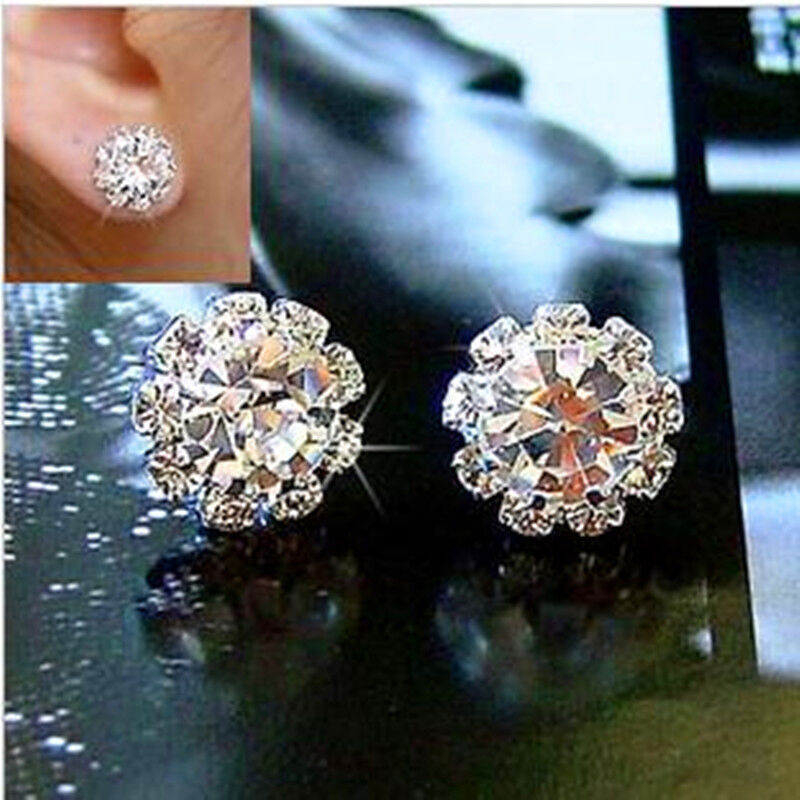 Women Stud Earrings Spherical Stud Earrings Vogue Crystal Flower Stud WG.l8