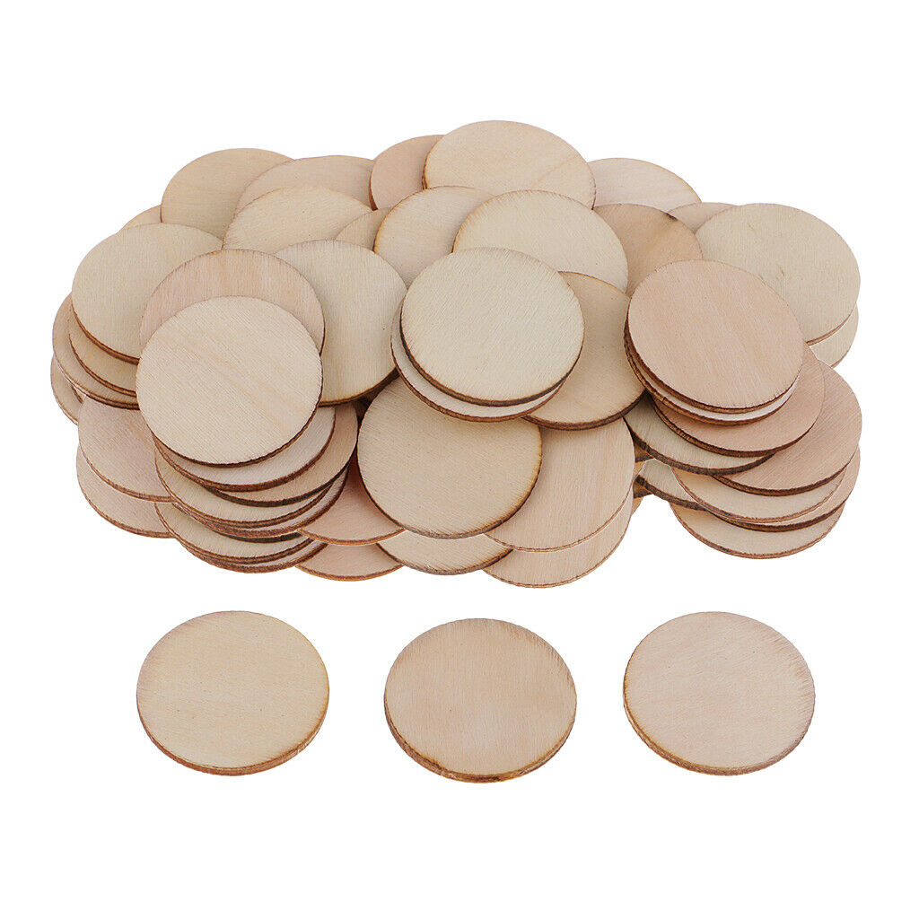 100x Blank Wood Plaque Pieces for DIY Painting Drawing Engraving Craft 35mm