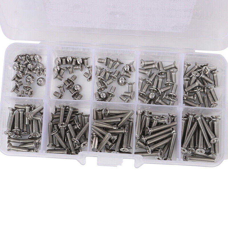 200pcs M3 stainless steel 304 cross countersunk flat head machine screw set U Pb