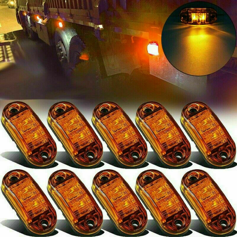 10Pcs Amber 2 LED Light Oval Car Clearance Truck Trailer Side Marker Tail Lamp