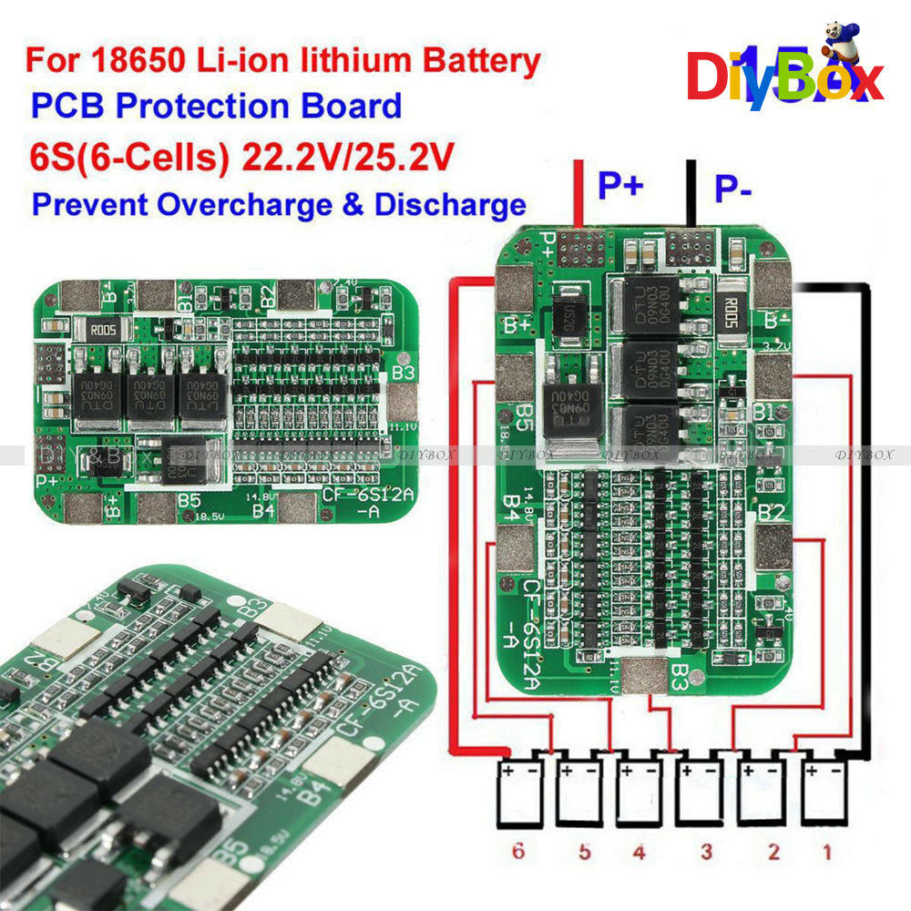 6S 15A Li-ion Lithium Battery Cells BMS Protection PCB Board For 6 Packs