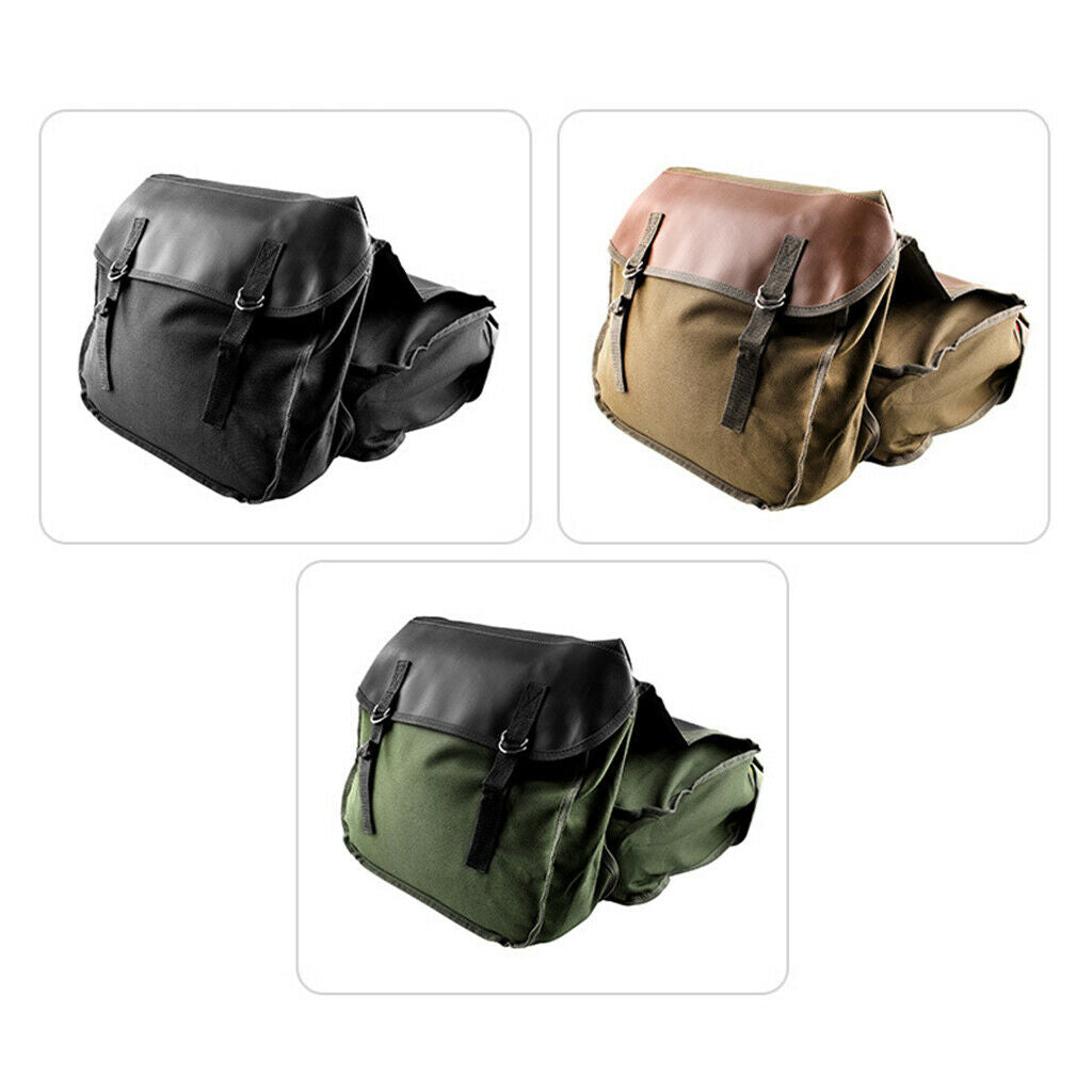 Travel Saddlebag Double Strapped Flap Canvas Saddle Box Tail Bag Army Green