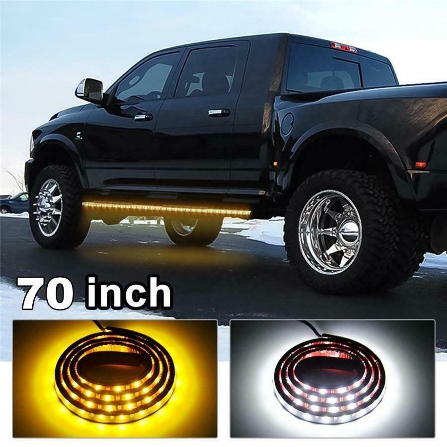 2pcs Car 70" Running Board Side Step LED Light Amber White Turn Signal DRL Light