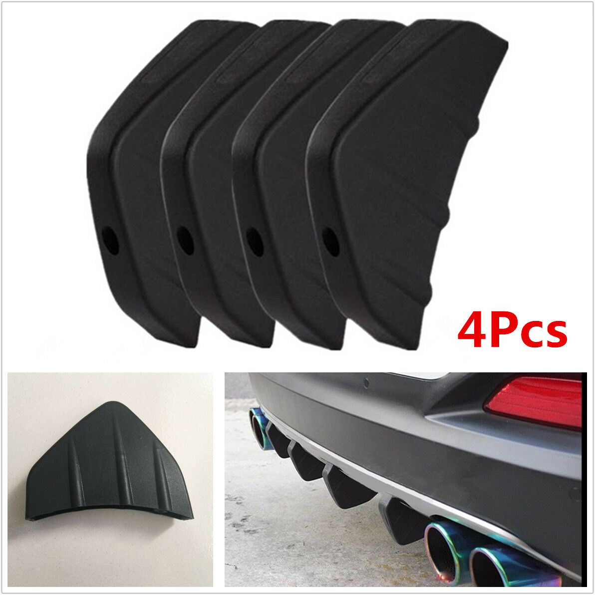 4Pcs Car Rear Bumper Diffuser Molding Point Garnish Shark Fin Spoiler Protectors