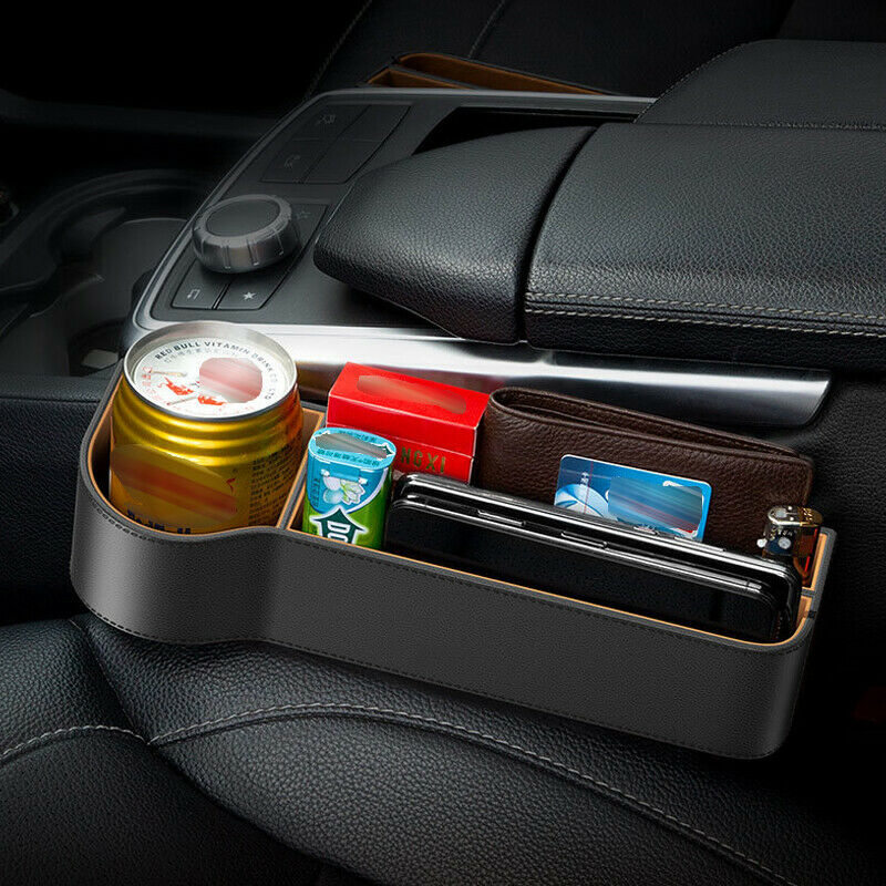 2 Layer Water Cup Holder PU Leather Storage Box Tray Car Seat Side Organizer Box