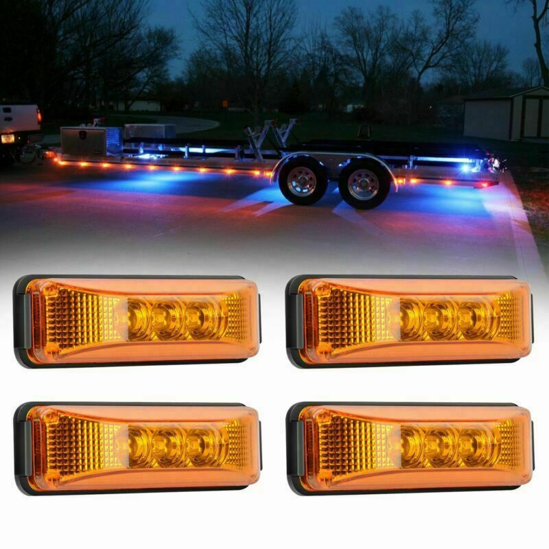 4X Amber 3-LED Side Marker Lights RV Truck Trailer Clearance Light Waterproof