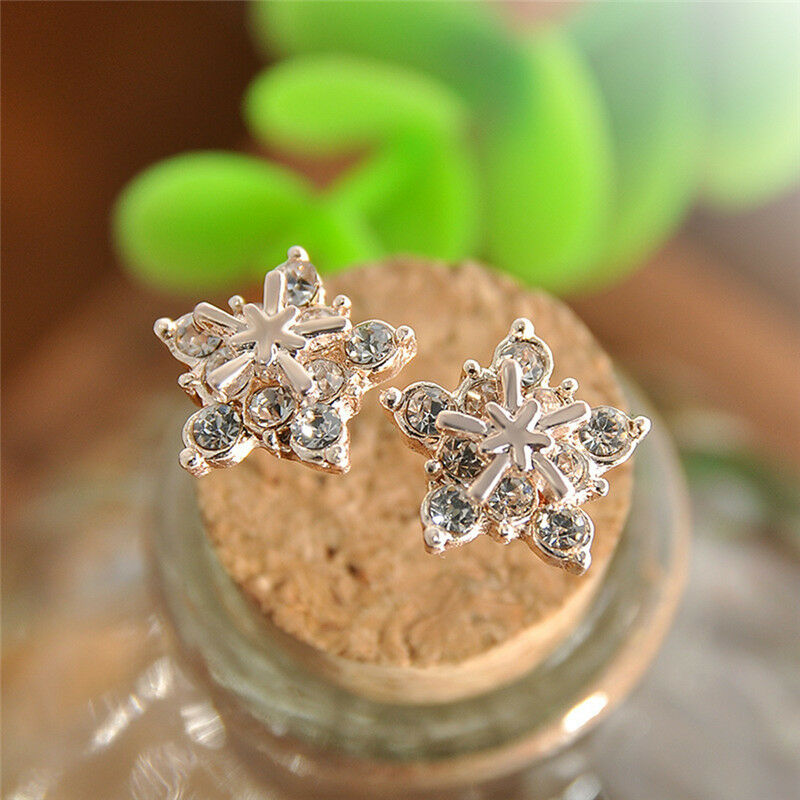 Ladies Cute Snowflake Crystal Stud Earrings Small Five-pointed Star Earrin.l8
