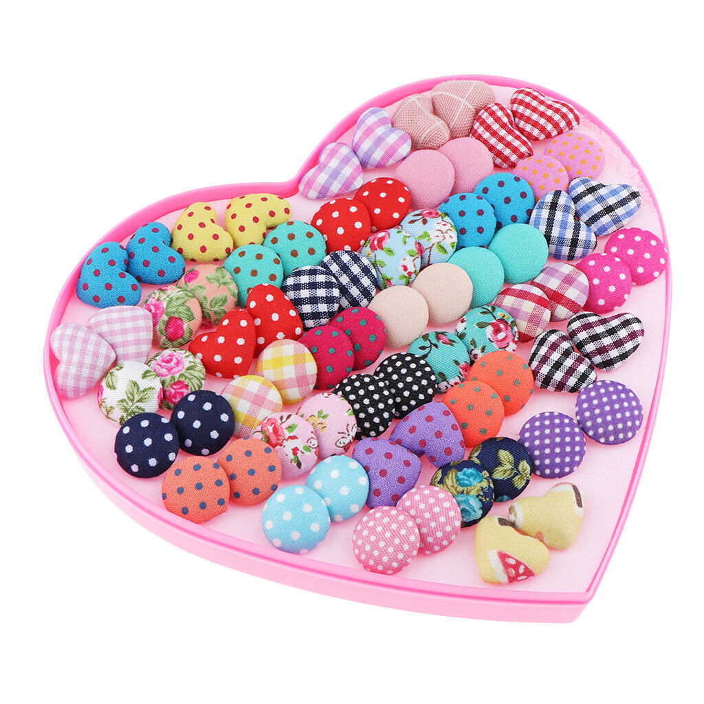 36 pairs of mini ear studs allergy-free round love heart - earrings for