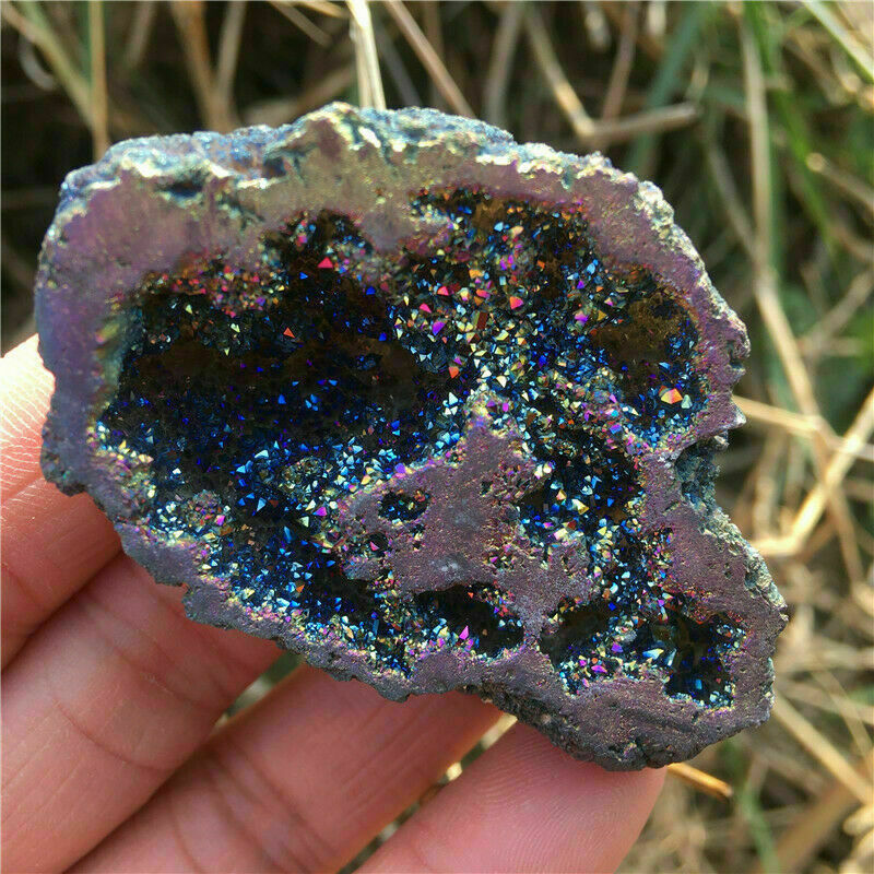 Natural Crystal Wrap Rainbow Titanium Agate Druzy Quartz Geode DIY Pendant Bead