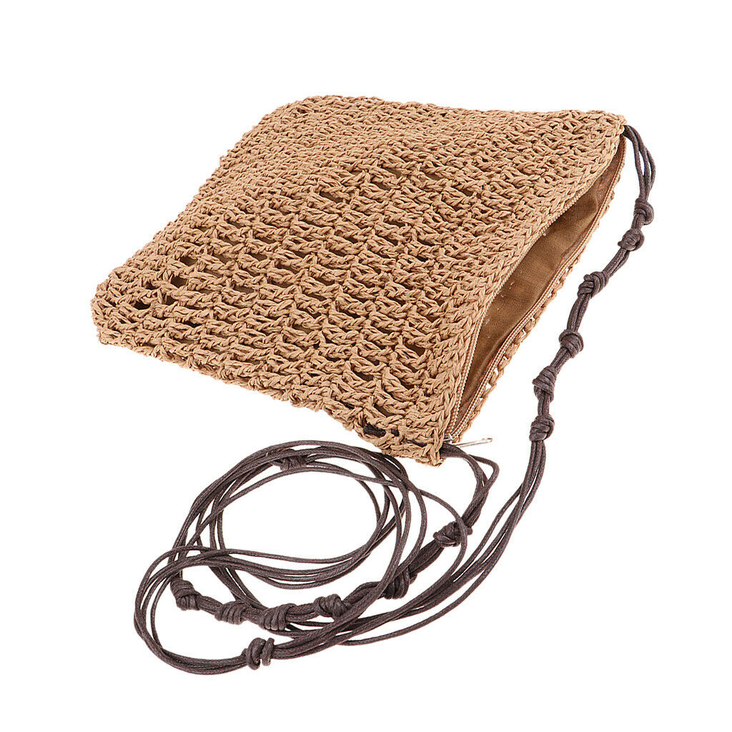 Summer Retro Straw Hand-Woven Satchel Messenger Beach Cross-body Bags Brown