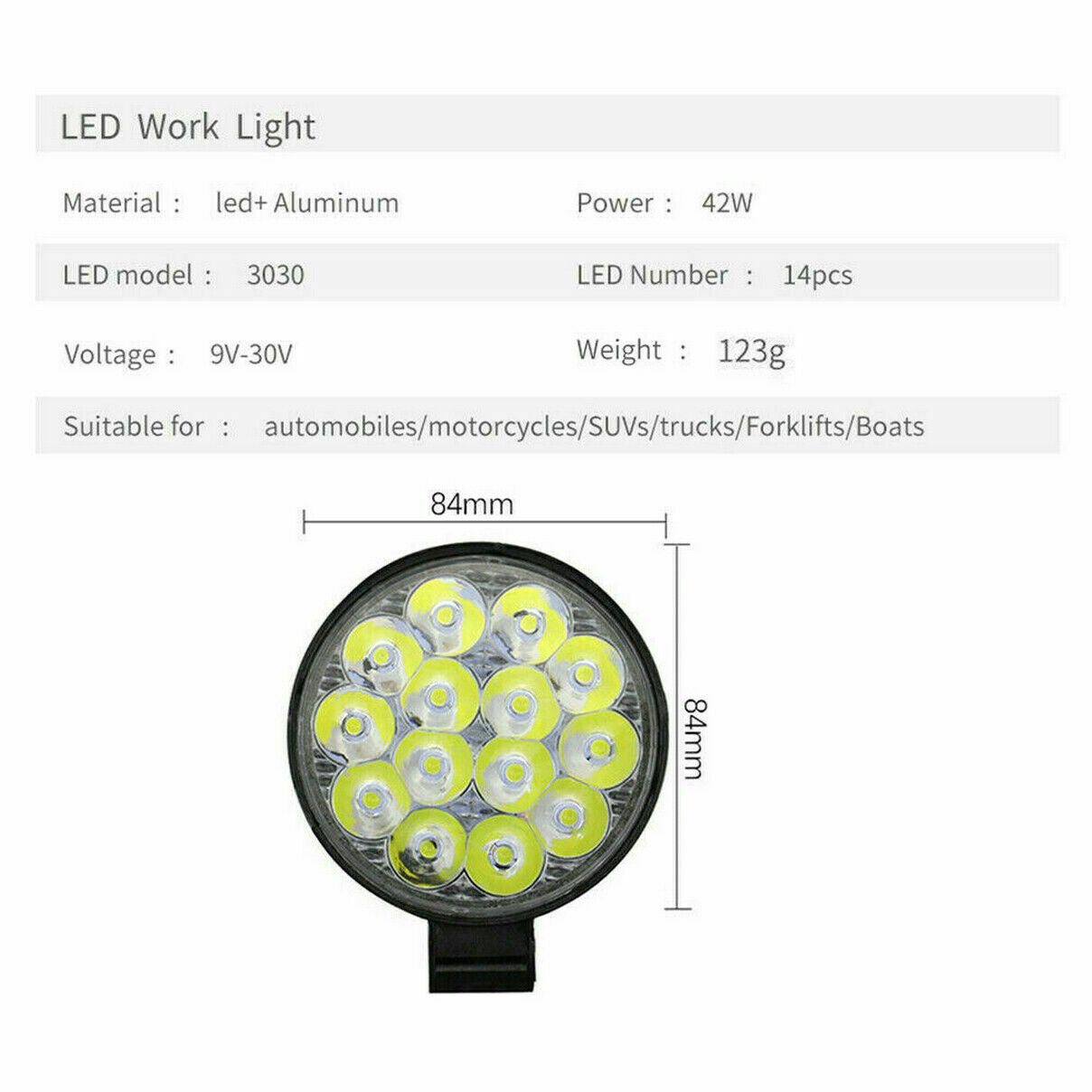 LED Work Light SPOT Lights For Truck Off Road Tractor ATV 12V 24V Round 42W
