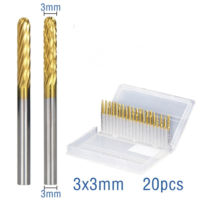 Carbide Rotary File 20 Single and Double Grains TitaniumPlated 3*3 Rotary Cutter