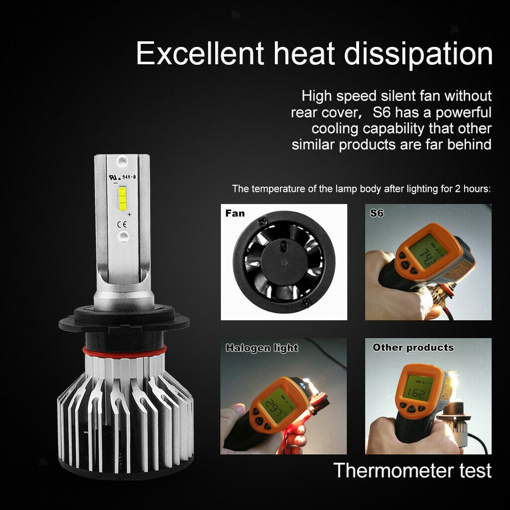 2Pcs H7 Aluminum Car MINI LED Headlight Bulbs Kit 30W 3800LM IP68 9V-36V