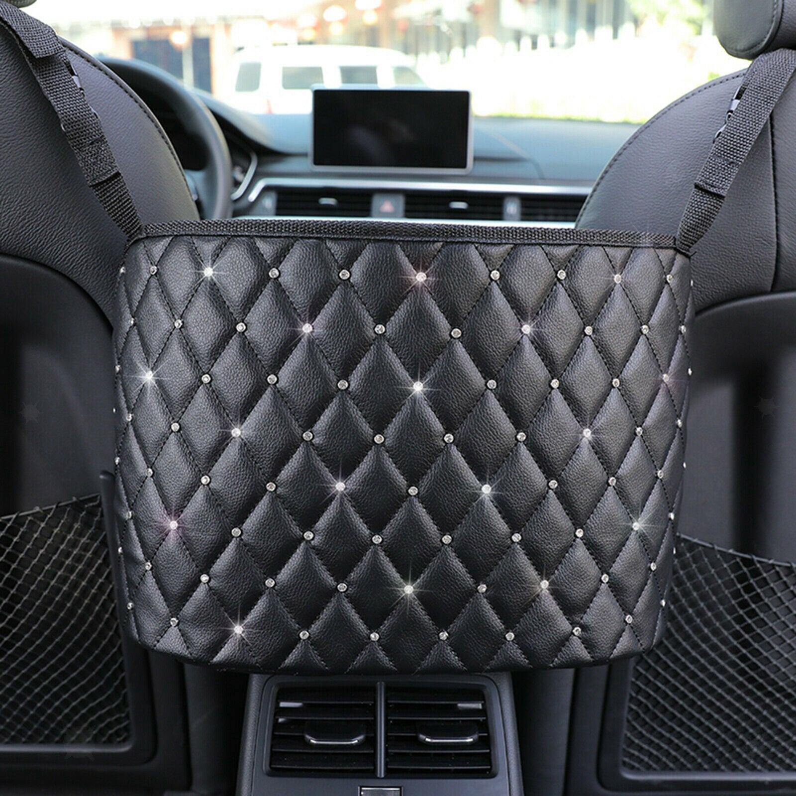 Car Net Pocket Handbag Holder Organize Nylon Between Car Seat Storage Black