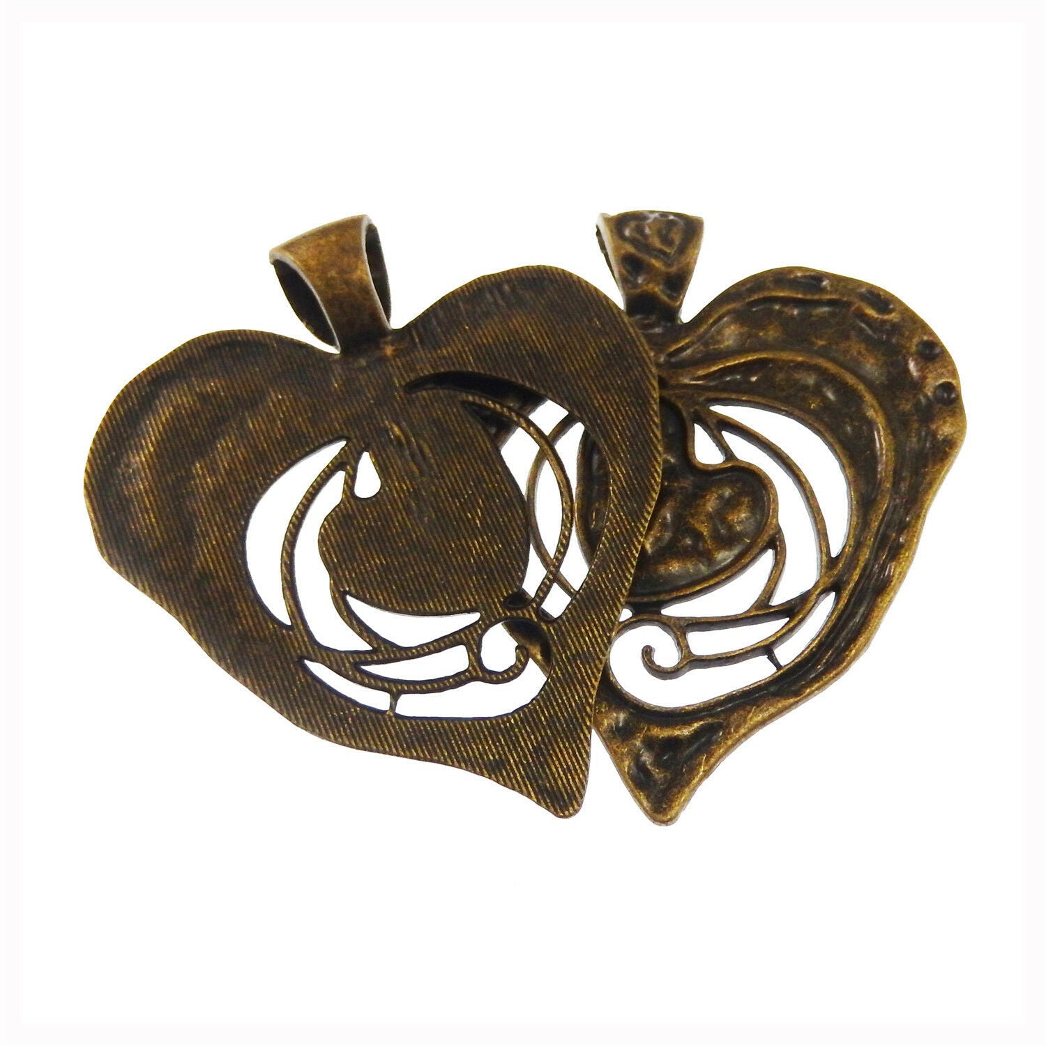 3 pcs Antiqued Bronze Hollowed Heart Pendant Charm Alloy For Jewelry 68*63*2mm