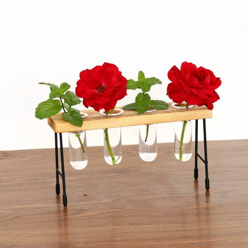 Lots 2 Tube Vase In Wooden Stand Glass Terrariumin Hydroponic Pot Planter