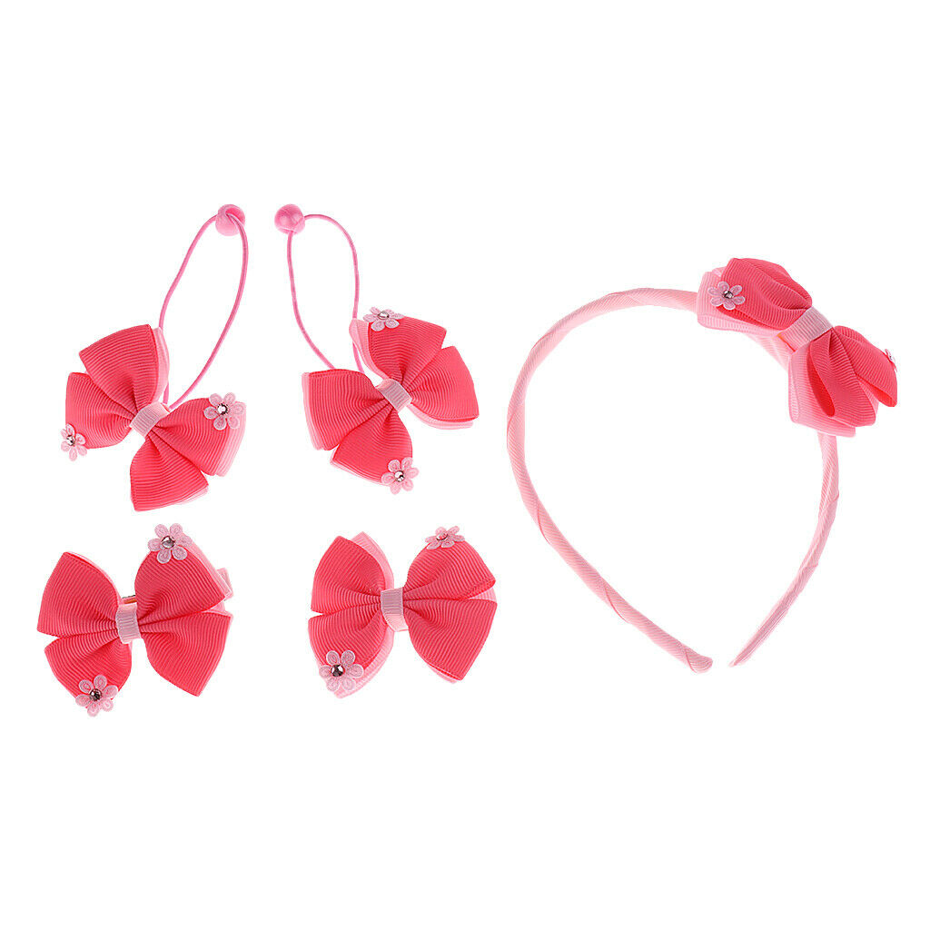 5 Pcs Baby Girls Hair Bow Elastic Ties Ponytail Holders Hair Bands Pink Set