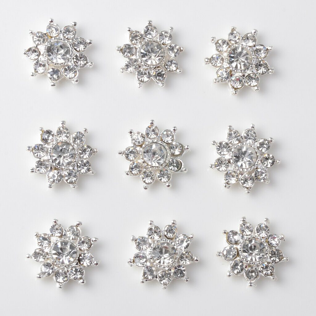 10pc Crystal Flower Rhinestone Buttons Flatback Embellishments Wedding