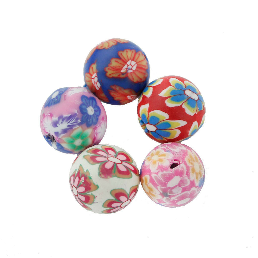 50x Assorted Floral Polymer Clay Round Beads for Jewelry Bracelets Making