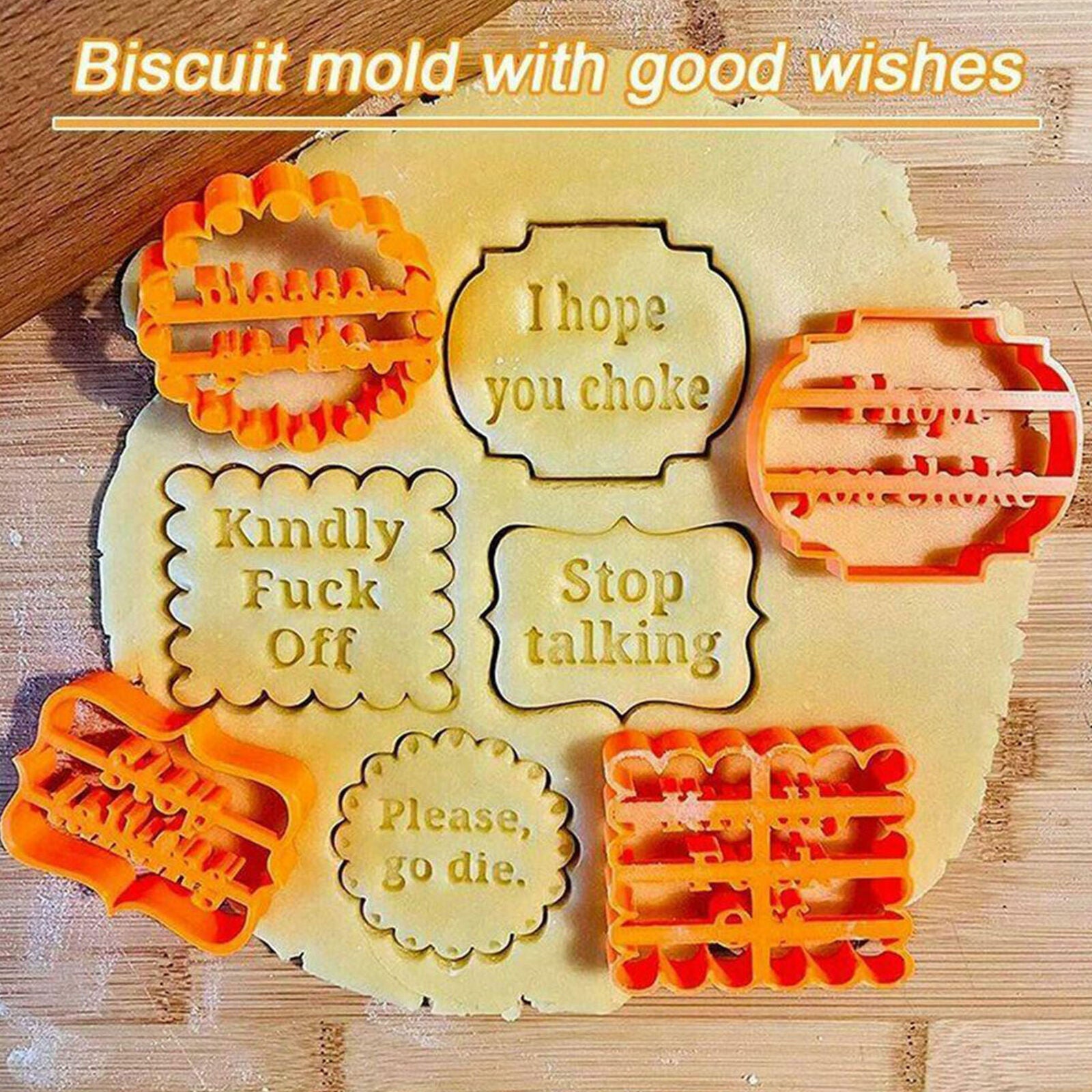 4Pcs Cookie Molds With Good Wishes Cookie Form W/Fun Irreverent Phrases Mould