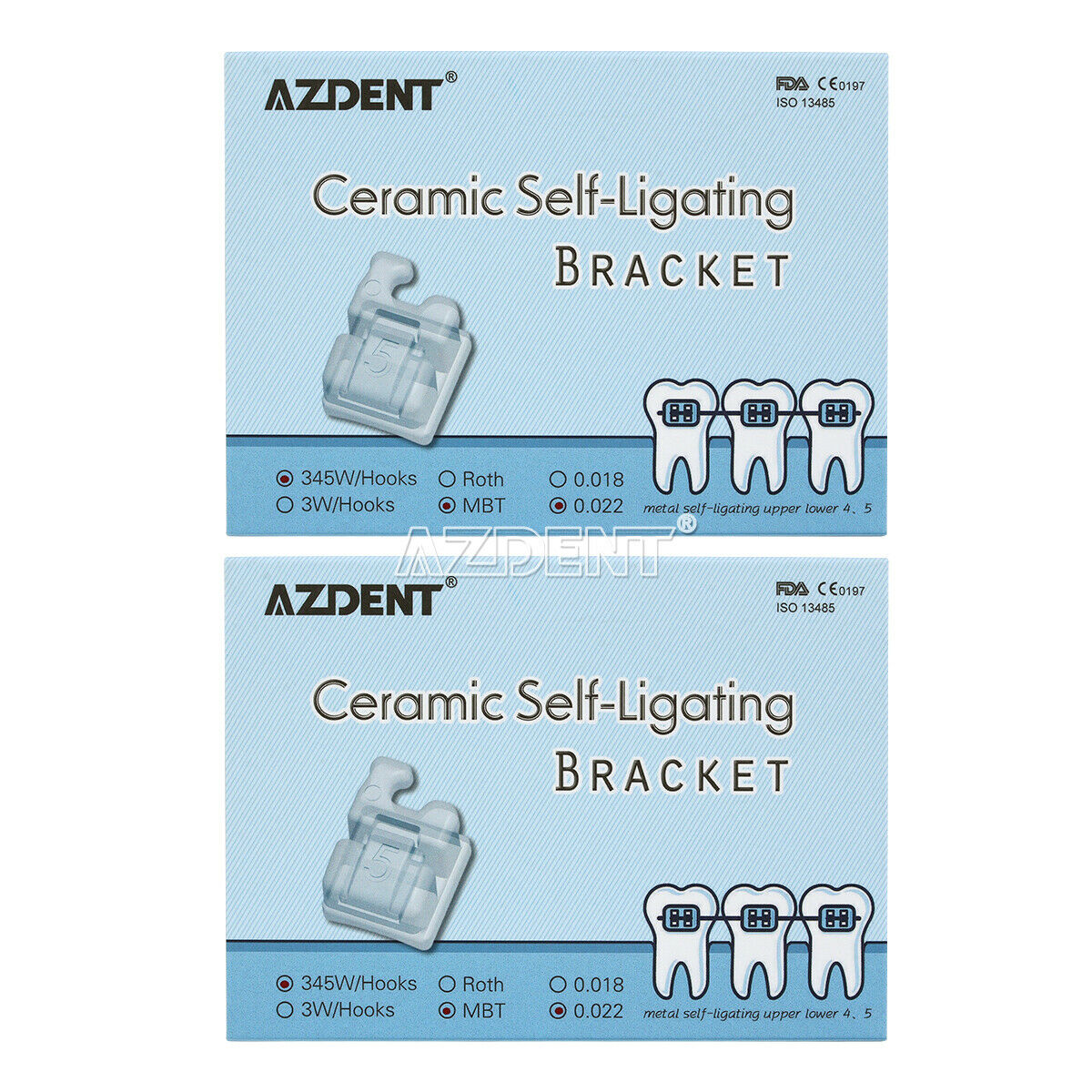 Dental Ortho Self-Ligating Ceramic Brackets U/L 4,5 Metal MBT 0.022 Hooks 3 4 5