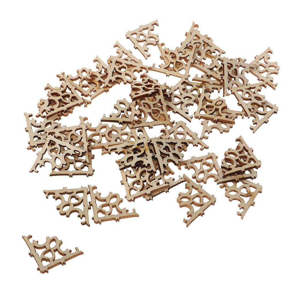 100pcs Hollow Wooden Flower Embellishments Craft Unfinished Wood Chips Craft