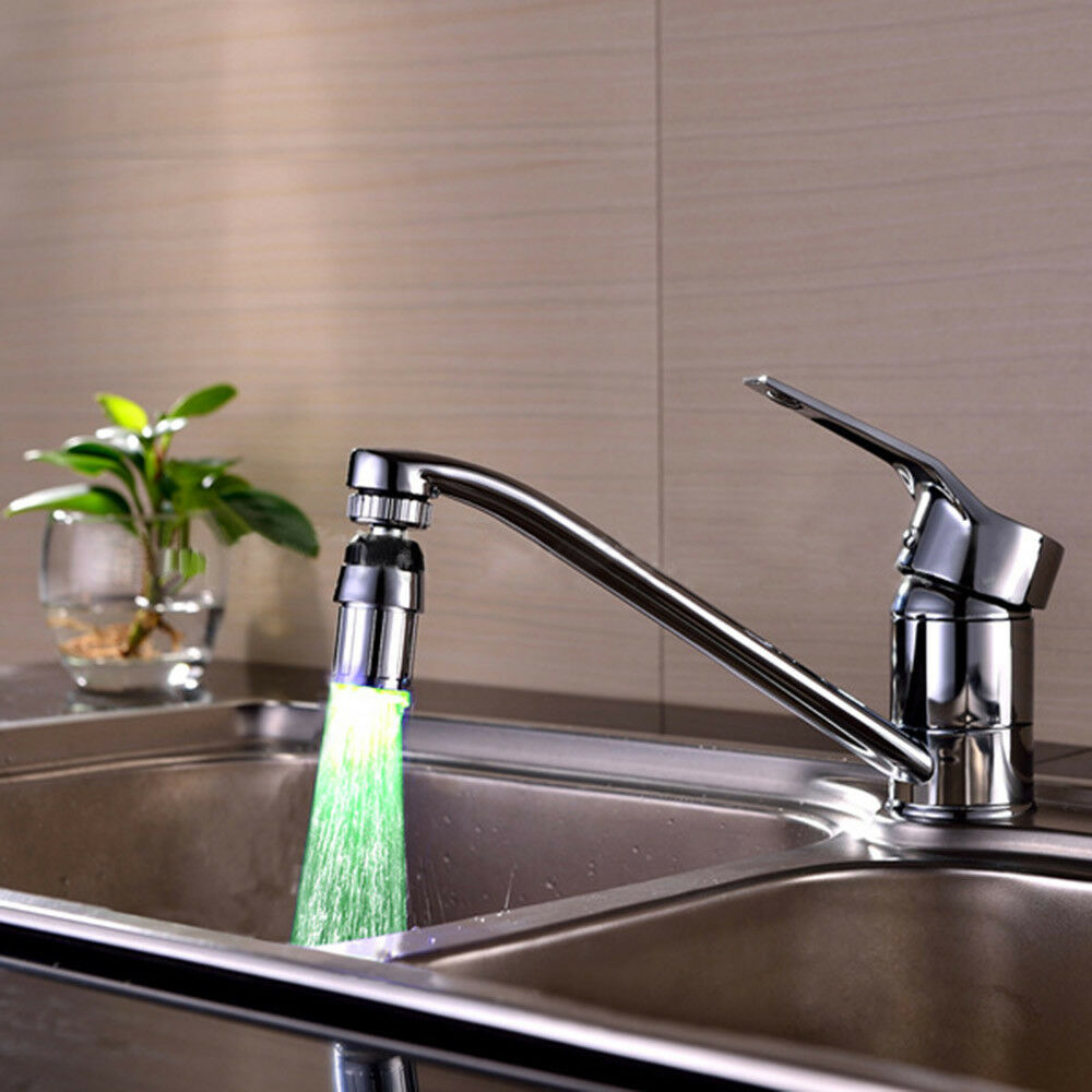 Kitchen Sink 3-Color Change Water Glow Water Stream Shower LED Faucet Taps Light