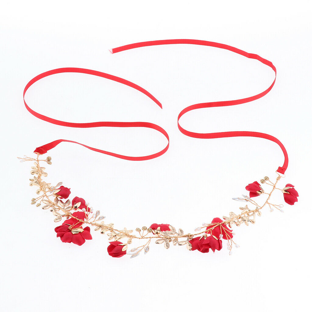 Bridal Rhinestone Flower Tiara  Hairband Wedding Hair Decor Wine Red