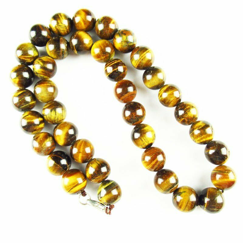 12mm Natural Yellow Tiger Eye Gem Round Beads Necklace 17.5 inch 100g A-504DP