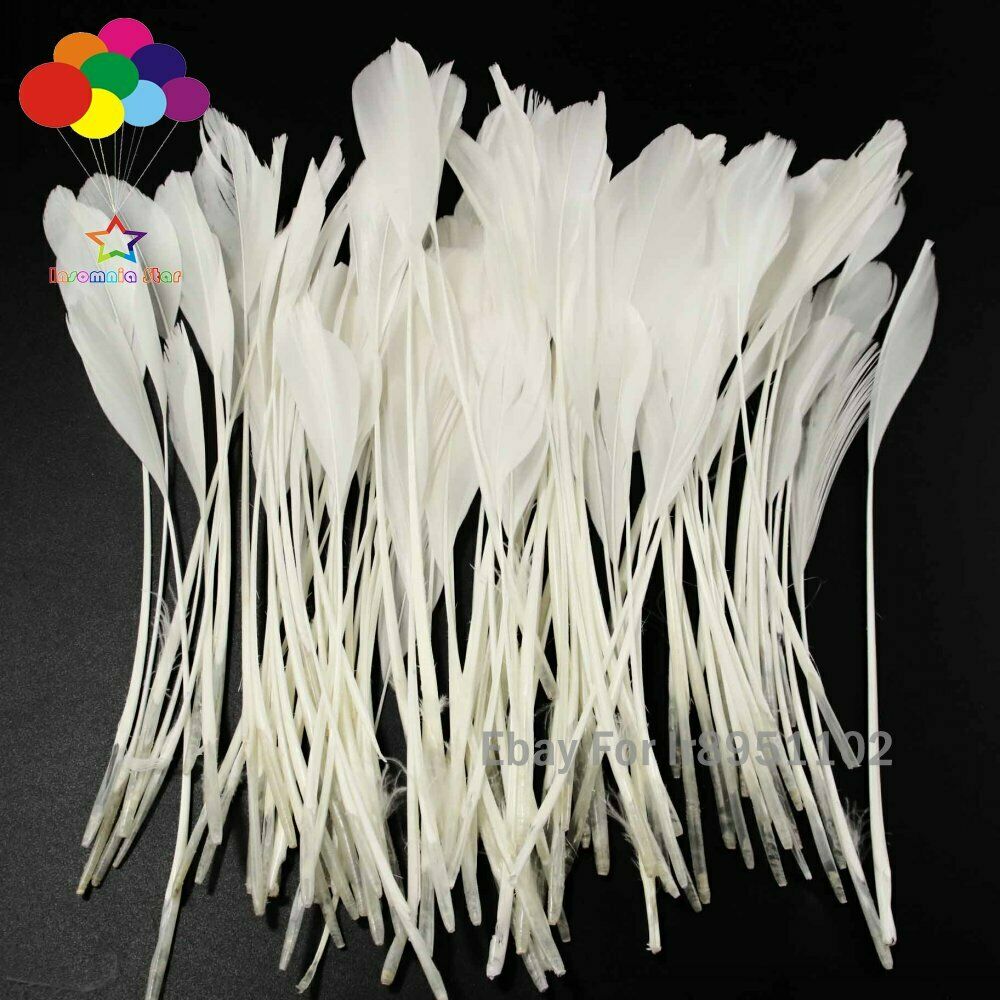 New 100pcs Dyed white 15-20cm or 6-8inch Crafts Decor Stripped Goose Feathers